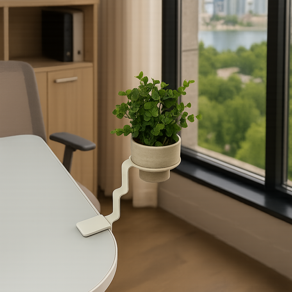 Floating plant holder clamp for office desk
